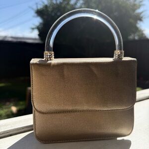 Stuart Weitzman Gold Mini Bag with Acrylic Handle Rhinestone Detail